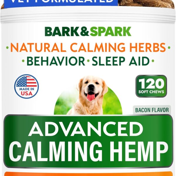BARK&SPARK Advanced Calming Hemp Treats for Dogs - Hemp Oil + Melatonin - Anxiety Relief - Separation Aid - Stress Relief During Fireworks, Storms, Thunder - Aggressive Behavior, Barking - 120Ct BBQ