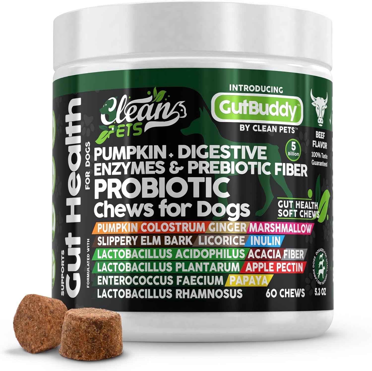 Probiotics for Dogs with Pumpkin, Colostrum, Digestive Enzymes, Ginger, Slippery Elm, Licorice, Inulin Fiber & More | Beef Flavor Soft Chews for Gut Health and Digestion Dog Supplement Probiotics for Dogs with Pumpkin, Colostrum, Digestive Enzymes, Ginger, Slippery Elm, Licorice, Inulin Fiber & More | Beef Flavor Soft Chews for Gut Health and Digestion Dog Supplement