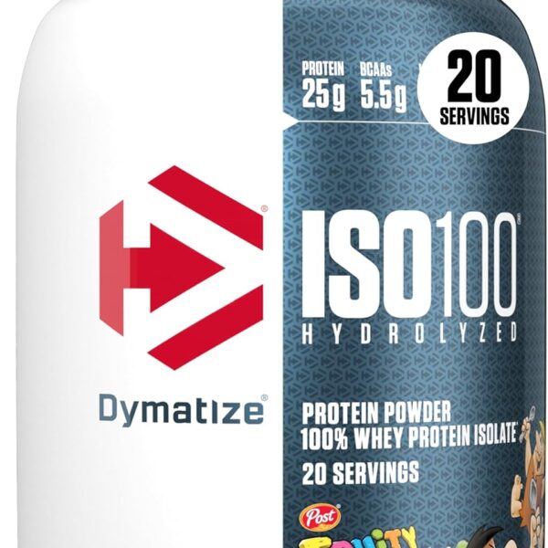 Dymatize x Fruity Pebbles ISO100 Whey Protein Powder Isolate, 25g of Protein, 20 Servings, 5.5g BCAAs, 120 Cal., Gluten Free, 1g Fat, 1g Sugar, 2g Carb