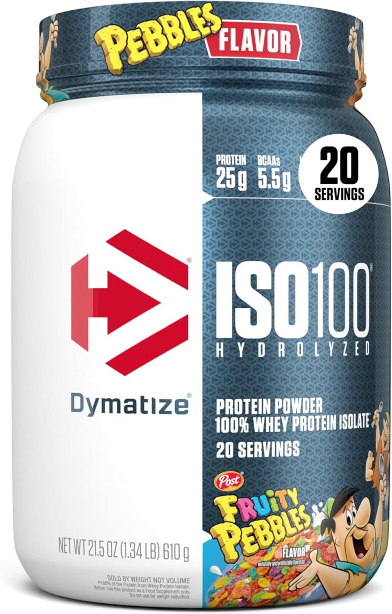 Dymatize x Fruity Pebbles ISO100 Whey Protein Powder Isolate, 25g of Protein, 20 Servings, 5.5g BCAAs, 120 Cal., Gluten Free, 1g Fat, 1g Sugar, 2g Carb