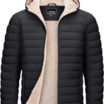 TACVASEN Men's Puffer Jacket Hooded Sherpa Lined Water Resistant Windproof Insulated Jacket Warm Winter Puffy Coat
