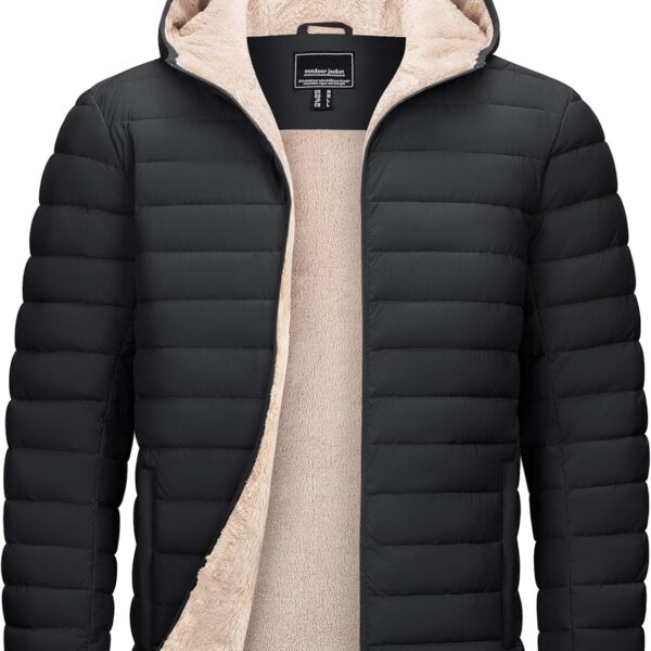 TACVASEN Men's Puffer Jacket Hooded Sherpa Lined Water Resistant Windproof Insulated Jacket Warm Winter Puffy Coat