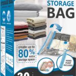 Cozy Essential 20 Pack Vacuum Storage Bags, Space Saver Bags (4 Jumbo/4 Large/4 Medium/4 Small/4 Roll) Compression for Comforters and Blankets, Pillow, Bedding, Sealer Clothes Storage