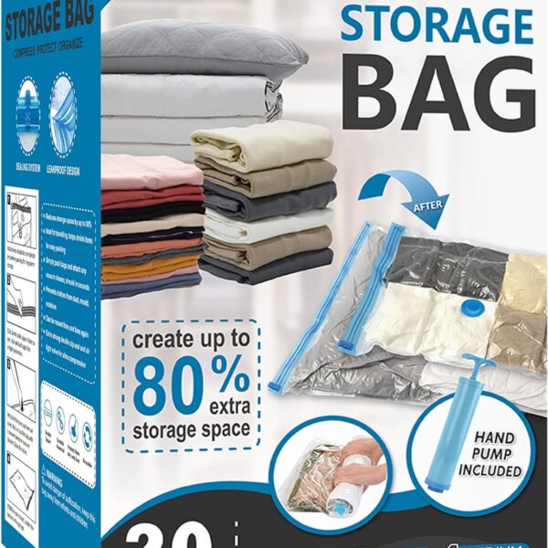 Cozy Essential 20 Pack Vacuum Storage Bags, Space Saver Bags (4 Jumbo/4 Large/4 Medium/4 Small/4 Roll) Compression for Comforters and Blankets, Pillow, Bedding, Sealer Clothes Storage