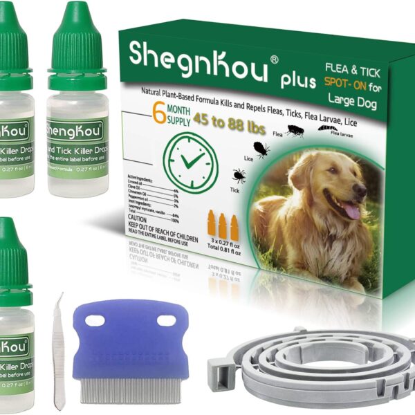 Natural Flea & Tick Treatment for Large Dogs (45-88 lbs) | 6-Month Protection + Free Tools | Vet-Reviewed Formula