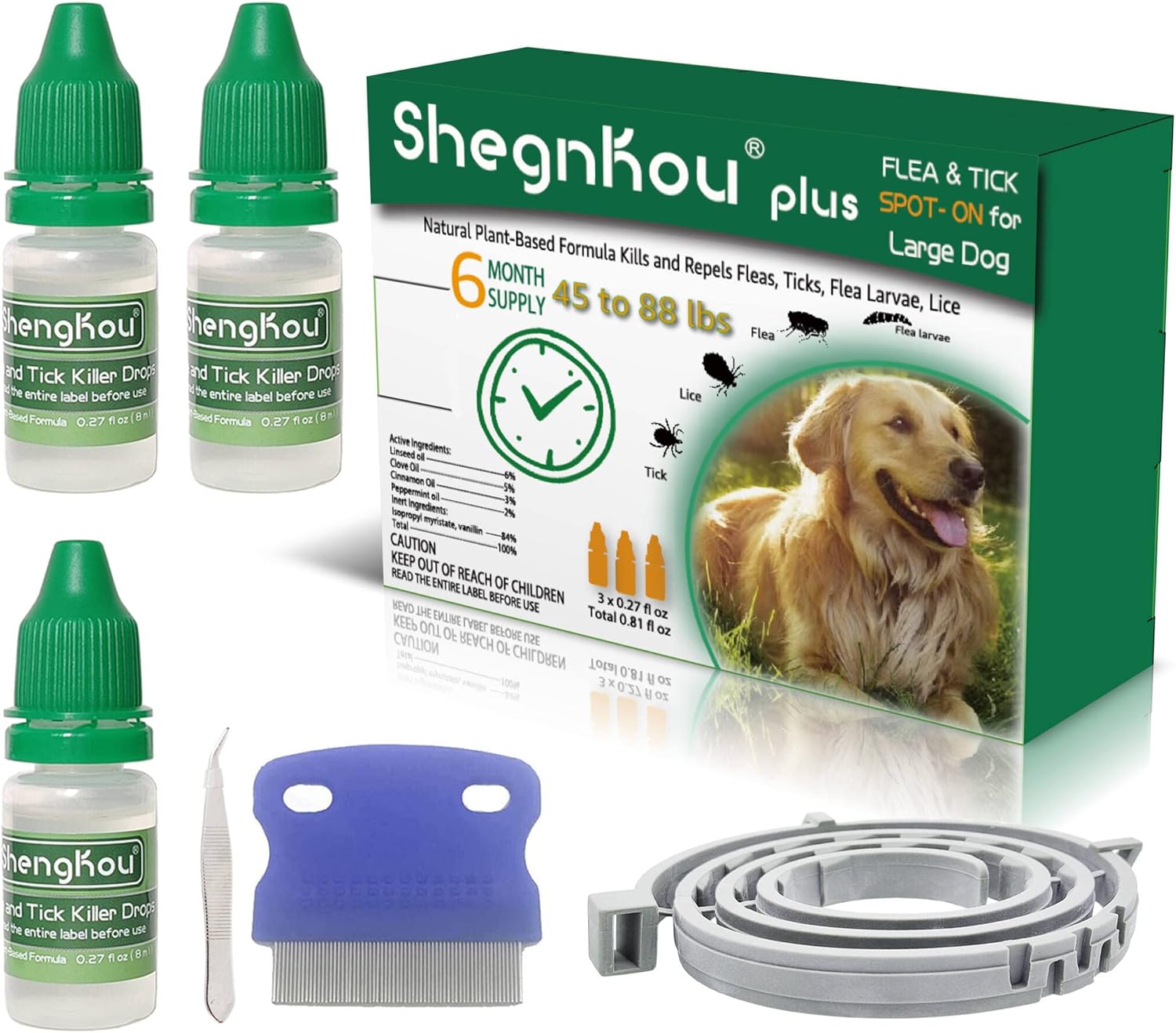Natural Flea & Tick Treatment for Large Dogs (45-88 lbs) | 6-Month Protection + Free Tools | Vet-Reviewed Formula Natural Flea & Tick Treatment for Large Dogs (45-88 lbs) | 6-Month Protection + Free Tools | Vet-Reviewed Formula