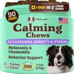 Natural Dog Company Calming Chews for Dogs, Stress & Anxiety Relief Supplement with Chamomile, Valerian Root & Melatonin, Natural Soothing Chews for Travel, Thunder, Fireworks & Separation (90 cnt)
