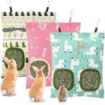 UPINS 3Pcs Hay Bag for Rabbits - 2-Hole Guinea Pig Hanging Hay Feeder for Rabbits, Chinchillas, Hamsters & Small Pets