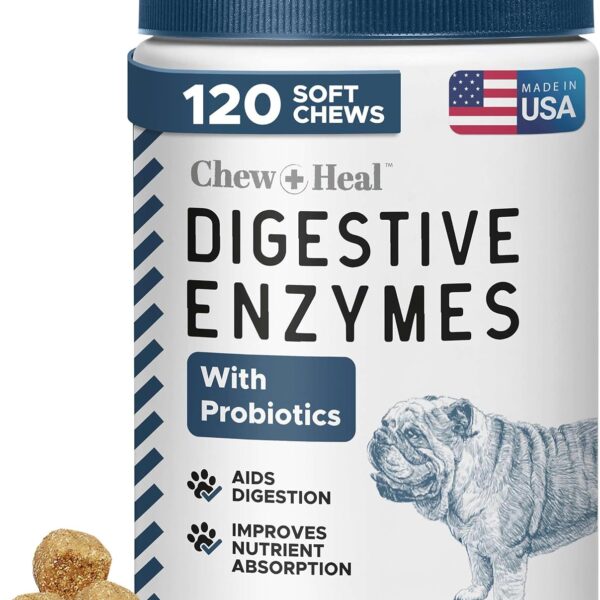 Probiotics for Dogs with Digestive Enzymes - 120 Soft Chews - Supports Healthy Digestive Tract, Helps Nutrient Absorption and Food Digestion - Probiotic & Prebiotic Dog Fiber and Gut Health Supplement