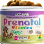 Dog Prenatal Vitamins  120 Soft Chews Multivitamin, Folic Acid, Zinc, B-Complex, DHA & EPA Omegas and Probiotics Supplement for Pregnant, Nursing Breastfeeding pet  Mom & Puppy Vitamin Formula.