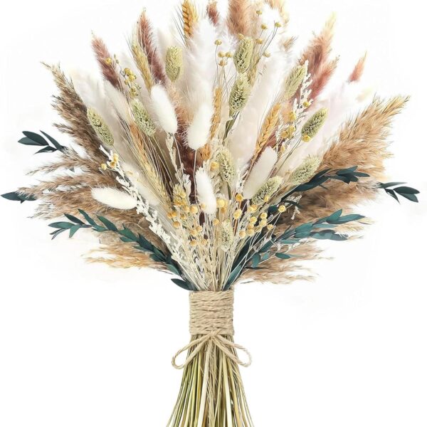 xin's convey 126pcs Dried Pampas Grass Decorations, Dried Flowers Bouquet, Reed Grass Bouquet for Boho Floral Wedding, Bedroom, Rustic Farmhouse Decor. (White)