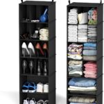 SpaceAid 2 Pack Hanging Closet Organizer and Storage with Dividers, 24 Compartments Hanging Shoe Shelves for Closet, Wardrobe, RV, Garment Rack - Black