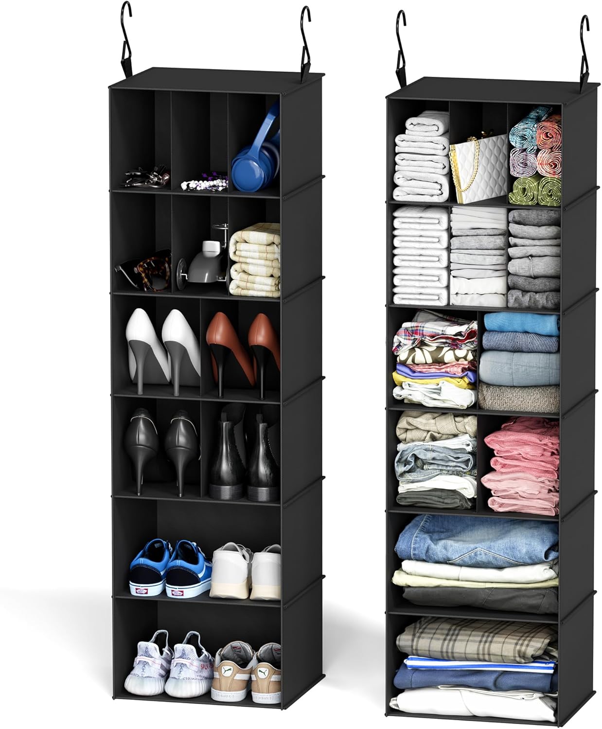SpaceAid 2 Pack Hanging Closet Organizer and Storage with Dividers, 24 Compartments Hanging Shoe Shelves for Closet, Wardrobe, RV, Garment Rack - Black SpaceAid 2 Pack Hanging Closet Organizer and Storage with Dividers, 24 Compartments Hanging Shoe Shelves for Closet, Wardrobe, RV, Garment Rack - Black