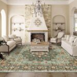 Washable Oriental Area Rug - 9x12 Rugs for Living Room Soft Carpet for Bedroom Waterproof Floral Distressed Indoor Stain Resistant Non-Shedding Floor Carpets (Green, 9x12)