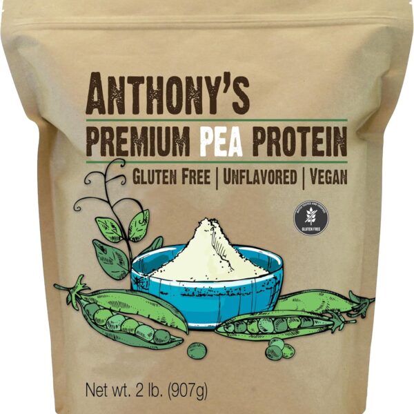 Anthony's Premium Pea Protein, 2 lb, Plant Based, Gluten Free, Unflavored, Vegan, Keto Friendly, Made from Peas