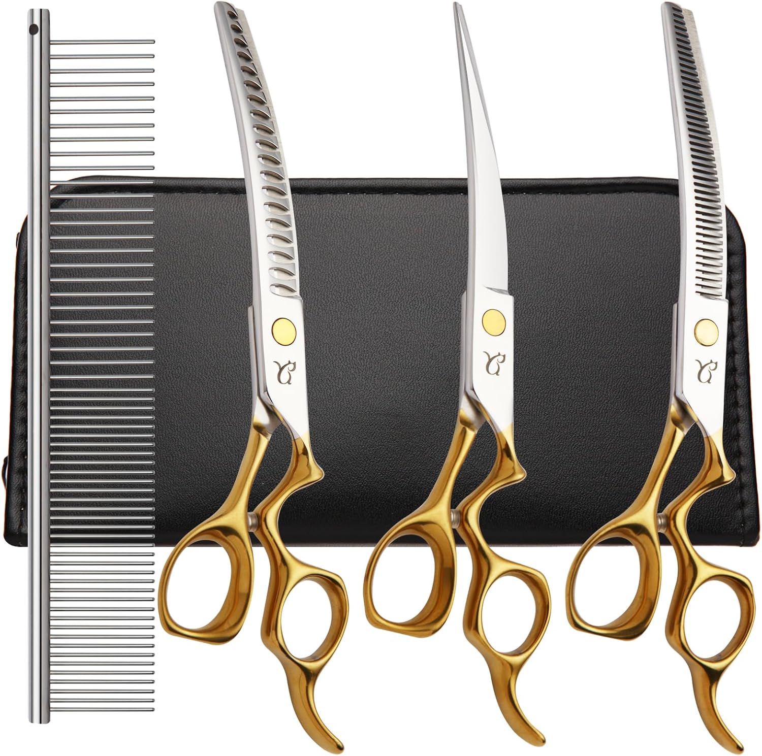 Dog Grooming Scissors,Curved Chunkers Shears Deg Grooming with Safety Round Tips, Sharp and Comfortable 4 in 1 Dog Scissers for Grooming Dog Grooming Scissors,Curved Chunkers Shears Deg Grooming with Safety Round Tips, Sharp and Comfortable 4 in 1 Dog Scissers for Grooming