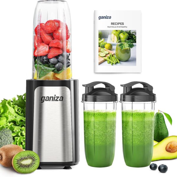 Ganiza Blender for Smoothies, 14Pcs Personal Blender for Shake and Smoothies for Kitchen with 3 Portable Cups (1x24oz & 2X17oz), Single Serve Smoothie Maker, Nutritious Recipe