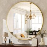 HARRITPURE Round Mirror 30 Gold Wall Mounted Circle Mirrors Vanity Mirror with Brushed Aluminum Alloy Frame Modern Decoration for Bathroom, Living Room, Vanity, Bedroom, Entryway