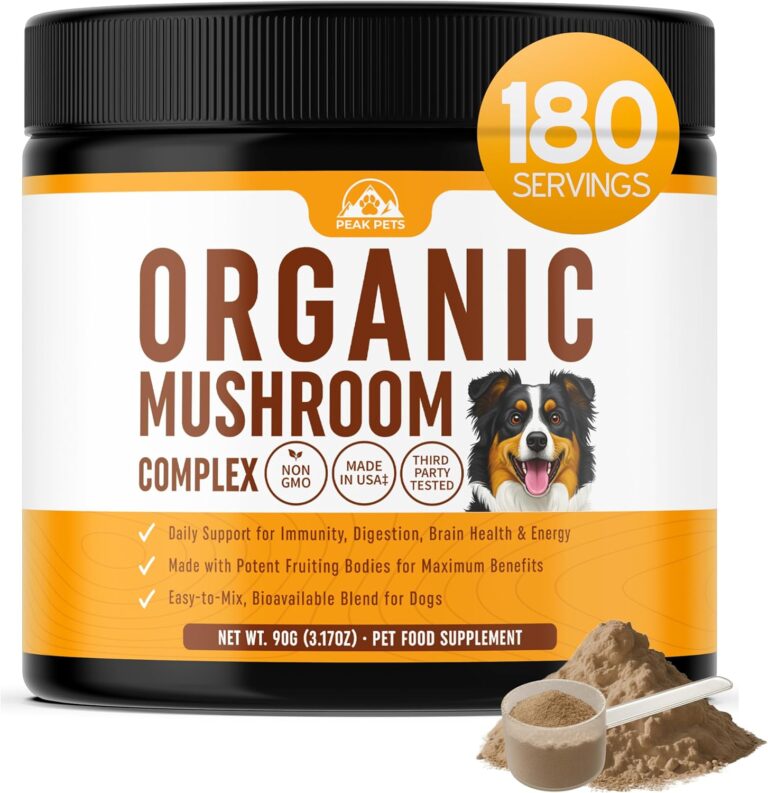 Mushroom Supplement Powder for Dogs (90g) Organic Mushroom Complex with Turkey Tail and Lions Mane for Dogs - Immune Support, Brain Health and Digestion - Third Party Tested, Non-GMO and Made in USA