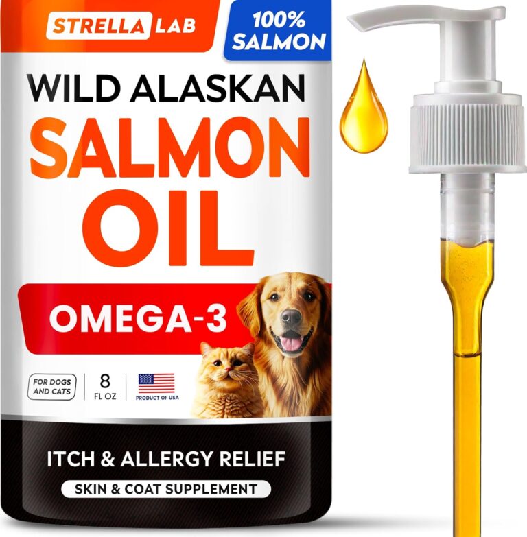 StrellaLab Wild Alaskan Salmon Oil for Dogs - Natural Omega 3 for Dogs & Cats, Itch & Allergy Relief, Skin & Coat Support - Fish Oil Liquid, EPA+DHA Fatty Acids for Hip&Joint, Immune&Heart Health 8 Oz