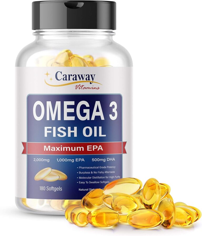 Omega 3 Fish Oil 2,000mg- Pharmaceutical Grade. 1000mg EPA 500mg DHA. Burpless Capsules with No Fishy Aftertaste. All Natural, Organic, Non GMO, Gluten Free for Men & Women.