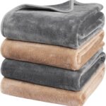 Onarway Dog Blanket Washable for Puppy: 4 Packs Dog Blankets 40x28 - Fluffy Soft Small Throw for Cat Puppy Kitten Dogs - Fleece Pet Blankets for Bed Sofa Car and Indoor - Grey and Khaki