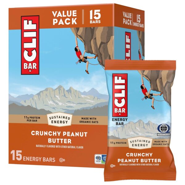 CLIF BAR - Energy Protein Bars - Crunchy Peanut Butter - Made with Organic Oats - Energy Bars - Non-GMO - (15 Pack)