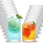 Moretoes Hobnail Drinking Glasses Set of 12, 12 Oz Highball Glasses & 10 Oz Cocktail Glasses, Clear Embossed Boho Glass Cups Kitchen Bar Tumbler Glassware Set for Whiskey, Beer, Juice, Milk
