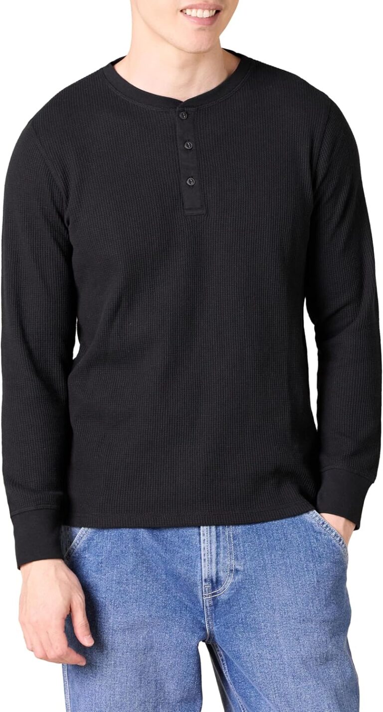 Amazon Essentials Long Sleeve Waffle Henley Shirts for Men, Slim-Fit