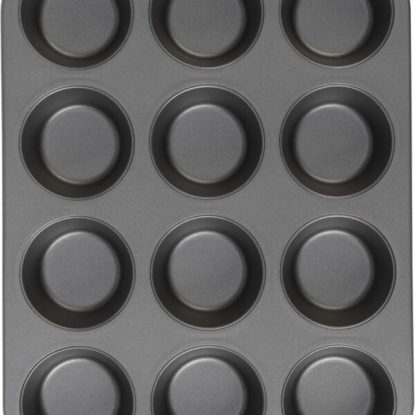 GoodCook MegaGrip 12-Cup Muffin Pan with Silicone Grip Handles Perfect for Cupcakes Durable Heavy-Gauge Steel Construction Scratch-Resistant Nonstick Coating, 15.5x10.5-Inch, Gray