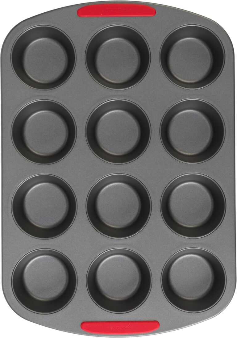 GoodCook MegaGrip 12-Cup Muffin Pan with Silicone Grip Handles Perfect for Cupcakes Durable Heavy-Gauge Steel Construction Scratch-Resistant Nonstick Coating, 15.5x10.5-Inch, Gray