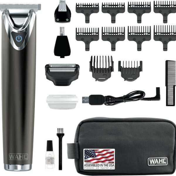 WAHL USA Stainless Steel Lithium Ion 2.0+ Slate Beard Trimmer for Men - Electric Shaver, Nose Ear Trimmer, Rechargeable All in One Men's Grooming Kit - Model 9864