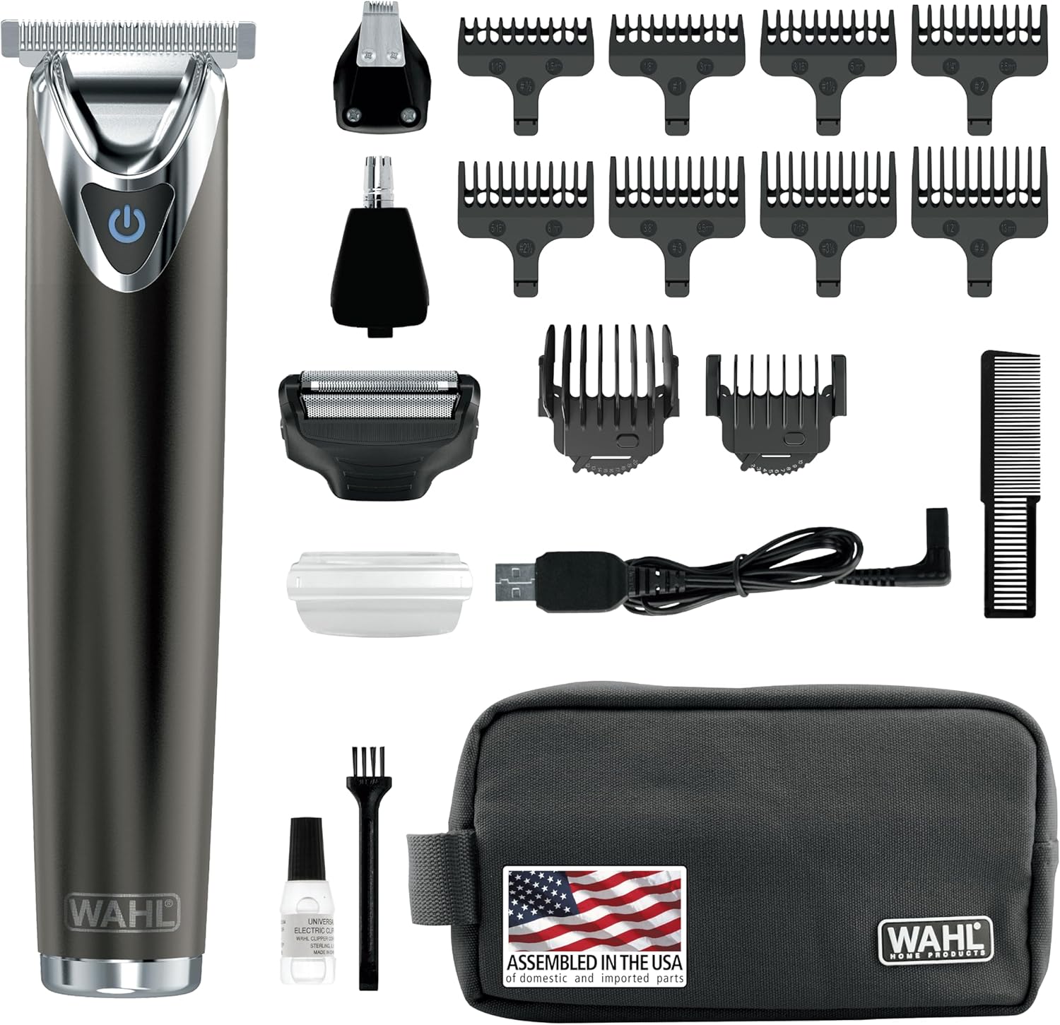 WAHL USA Stainless Steel Lithium Ion 2.0+ Slate Beard Trimmer for Men - Electric Shaver, Nose Ear Trimmer, Rechargeable All in One Men's Grooming Kit - Model 9864 WAHL USA Stainless Steel Lithium Ion 2.0+ Slate Beard Trimmer for Men - Electric Shaver, Nose Ear Trimmer, Rechargeable All in One Men's Grooming Kit - Model 9864