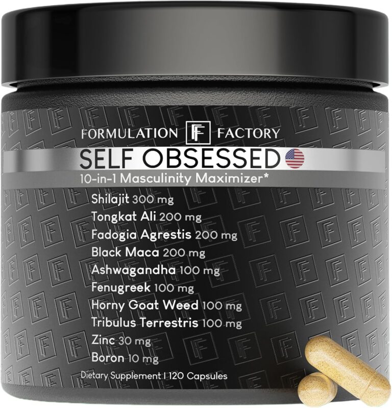Self Obsessed Masculine Vitality & Testosterone Support - 10-in-1 Complex with Shilajit, Tongkat Ali, & Fadogia Agrestis - 120 Capsules, 2 Month Supply (120 Count (Pack of 1), Self Obsessed)