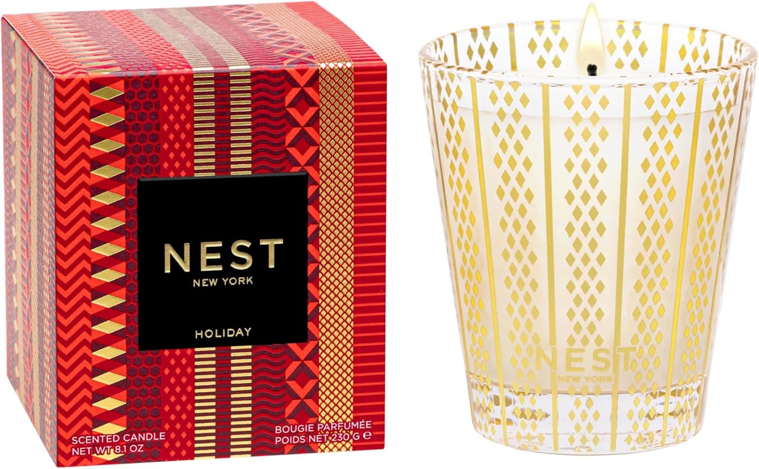 NEST New York Scented Classic Christmas Candle, Holiday - 8.1 oz - Up to 60-Hour Burn Time - Reusable Glass Vessel NEST New York Scented Classic Christmas Candle, Holiday - 8.1 oz - Up to 60-Hour Burn Time - Reusable Glass Vessel