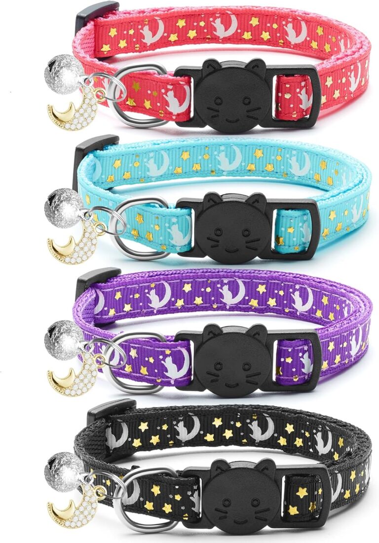 4 PCS Breakaway Cat Collars with Bell Moons Stars,Kitten Collar and Adjustable with Pendant Glow,Cute Kitty Collar for Girl Boy Cats,Pet Gifts,Accessories(4 Colors)