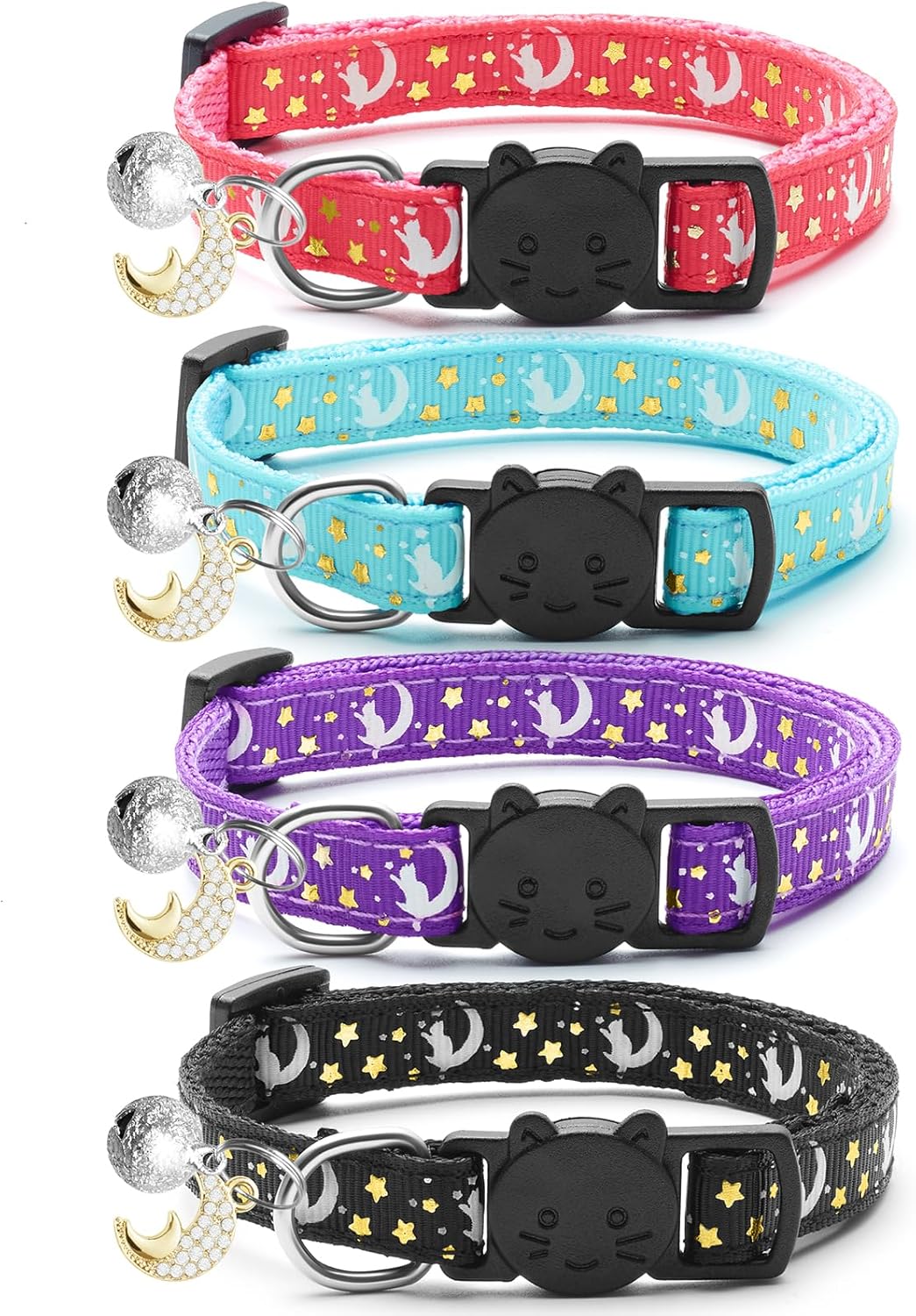 4 PCS Breakaway Cat Collars with Bell Moons Stars,Kitten Collar and Adjustable with Pendant Glow,Cute Kitty Collar for Girl Boy Cats,Pet Gifts,Accessories(4 Colors) 4 PCS Breakaway Cat Collars with Bell Moons Stars,Kitten Collar and Adjustable with Pendant Glow,Cute Kitty Collar for Girl Boy Cats,Pet Gifts,Accessories(4 Colors)