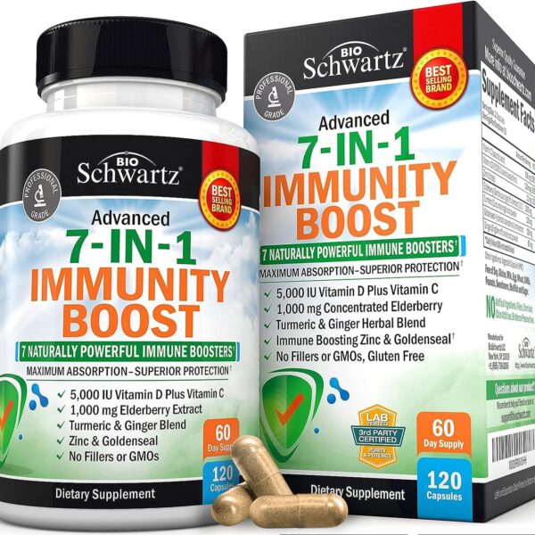 Immune Support Supplement with Zinc Vitamin C Vitamin D 5000 IU Elderberry Ginger D3 Goldenseal - Dr Approved Immunity Vitamins for Adults Women and Men - Natural Immune System Booster Defense -120ct