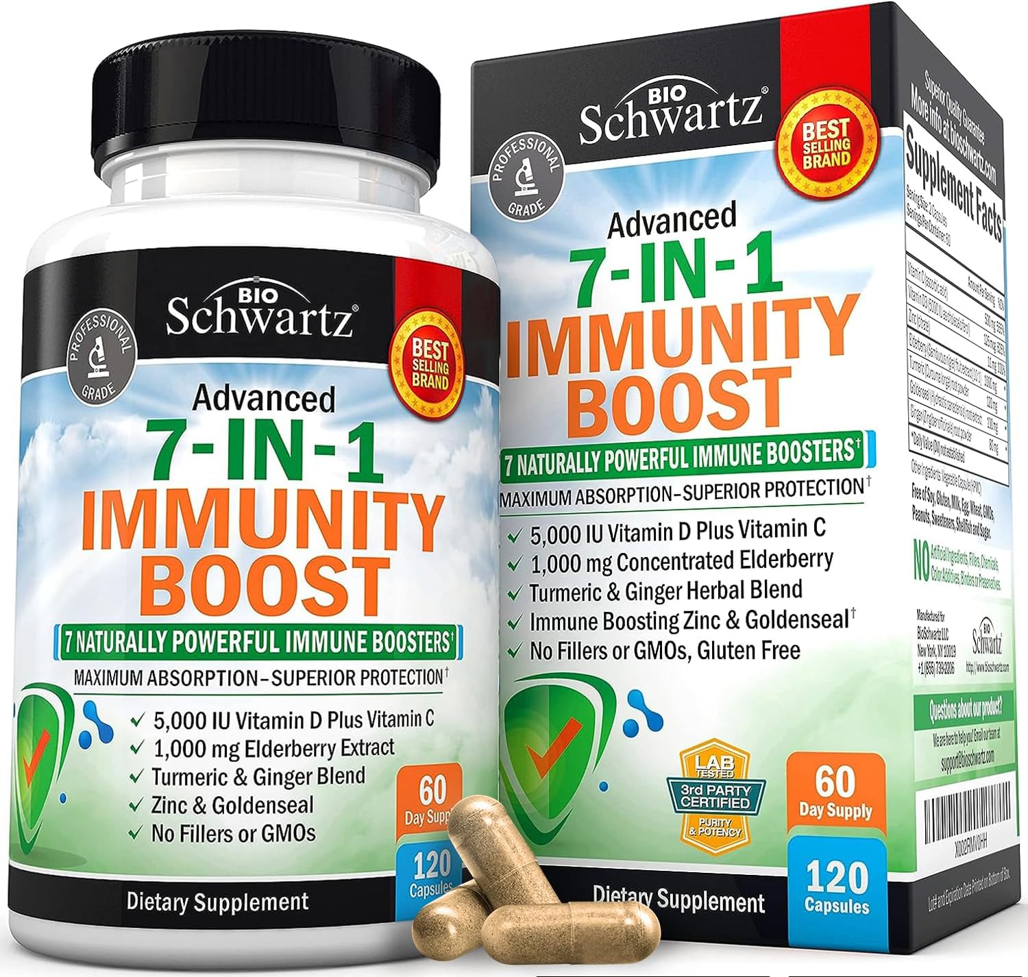 Immune Support Supplement with Zinc Vitamin C Vitamin D 5000 IU Elderberry Ginger D3 Goldenseal - Dr Approved Immunity Vitamins for Adults Women and Men - Natural Immune System Booster Defense -120ct Immune Support Supplement with Zinc Vitamin C Vitamin D 5000 IU Elderberry Ginger D3 Goldenseal - Dr Approved Immunity Vitamins for Adults Women and Men - Natural Immune System Booster Defense -120ct