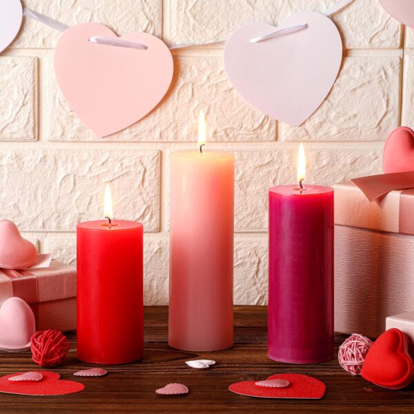 3 Pcs Valentine's Day Pillar Candle Pink Red Rose Unscented Dripless Pillar Romantic Soy Wax Decorative Candle Valentines Day Burning Gifts for Dinner Wedding Anniversary Table Party Decor