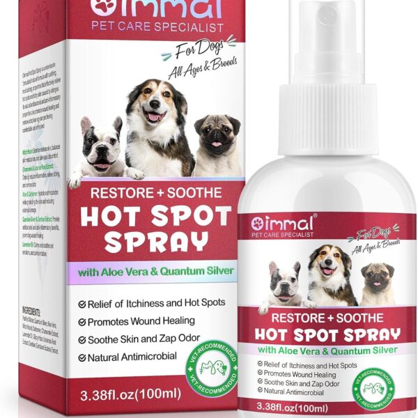 Hot Spot Spray for Dogs, Itch Relief Spray & Hot Spot Treatment for Dogs Supports Skin Allergies, Skin Infections & Irritations Relief, Pet Health Supplies Spray Safe for Use, 100ml / 3.38 fl oz