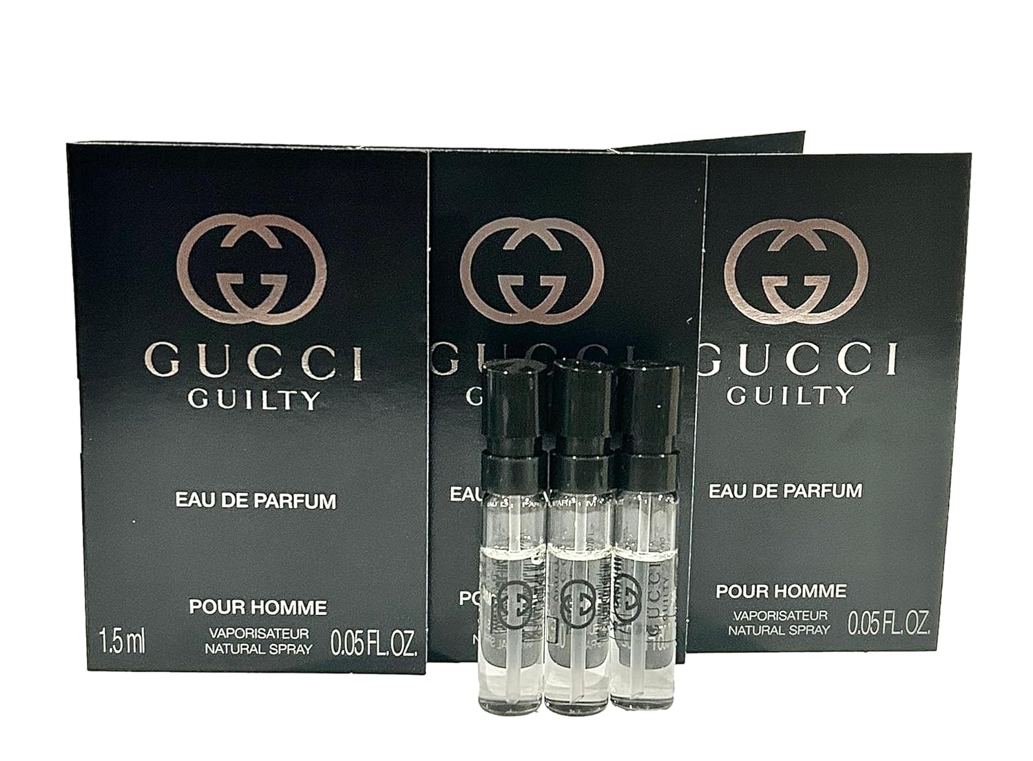 Gucci Guilty Sample Perfume MEN Guilty Guilty PARFUM Spray Pour Homme Size 1.5 ML / 0.05 (set of 3) Gucci Guilty Sample Perfume MEN Guilty Guilty PARFUM Spray Pour Homme Size 1.5 ML / 0.05 (set of 3)