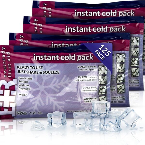 Ever Ready First Aid Disposable Cold Compress Therapy Instant Ice Pack for Injuries 4.5" x 7" - 125 Pack