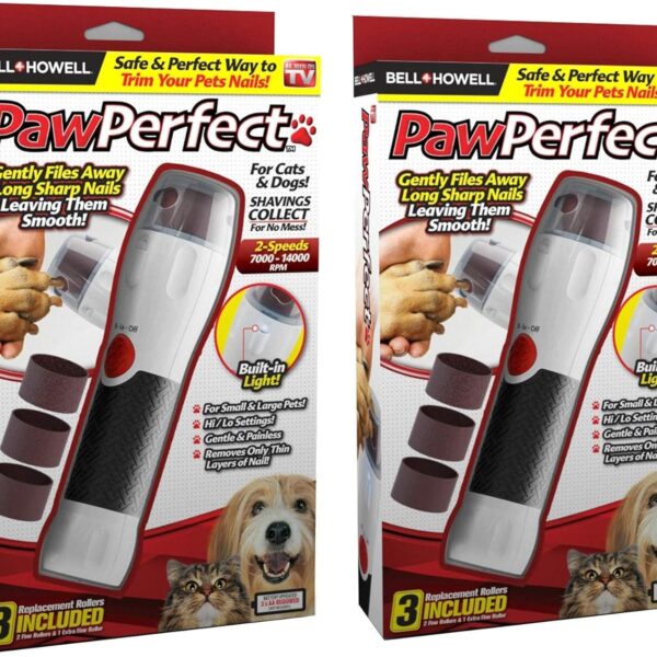 Bell+Howell PAWPERFECT Set of 2 Pet Nail Rotating File with 7000-14000 RPM's, Dog Nail Grinder Gentle and Painless Trimmer in 3 Modes with 3 Replacement Rollers for Dogs Cats Nail Kit As Seen On TV