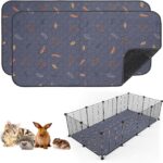 Sunheir 2 Pack Washable Guinea Pig Pee Pads, 24" x 48" Waterproof Reusable Guinea Pig Cage Liners, Absorbent Bedding Training Mat for Small Animal Guinea Pigs Rabbit Bunny Hamster (Leaves - Deep Grey)