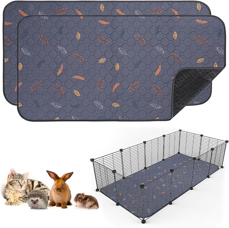 Sunheir 2 Pack Washable Guinea Pig Pee Pads, 24" x 48" Waterproof Reusable Guinea Pig Cage Liners, Absorbent Bedding Training Mat for Small Animal Guinea Pigs Rabbit Bunny Hamster (Leaves - Deep Grey)