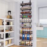 Over The Door Pantry Organizer9-Tier Over The Door Organizer with Adjustable BasketMetal Hanging Pantry Organizers and Storage for Kitchen, Back of Door Seasoning Rack (Black)