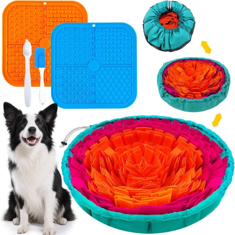 PETCARE Dog Snuffle Mat and Lick Mat Set, Interactive Enrichment Dog Puzzle Toy for Puppy Small Medium Large Dogs Cats, Adjustable Slow Feeder Bowl Sniff Foraging Mats Mental Stimulation Treat Game