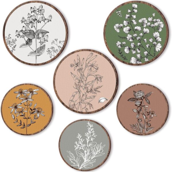Barydat 6 Pieces Boho Plant Wall Art Decor Wooden Boho Farmhouse Rustic Bohemian Wall Hanging for Bedroom Living Room Office (Retro,8 Inch, 10 Inch)