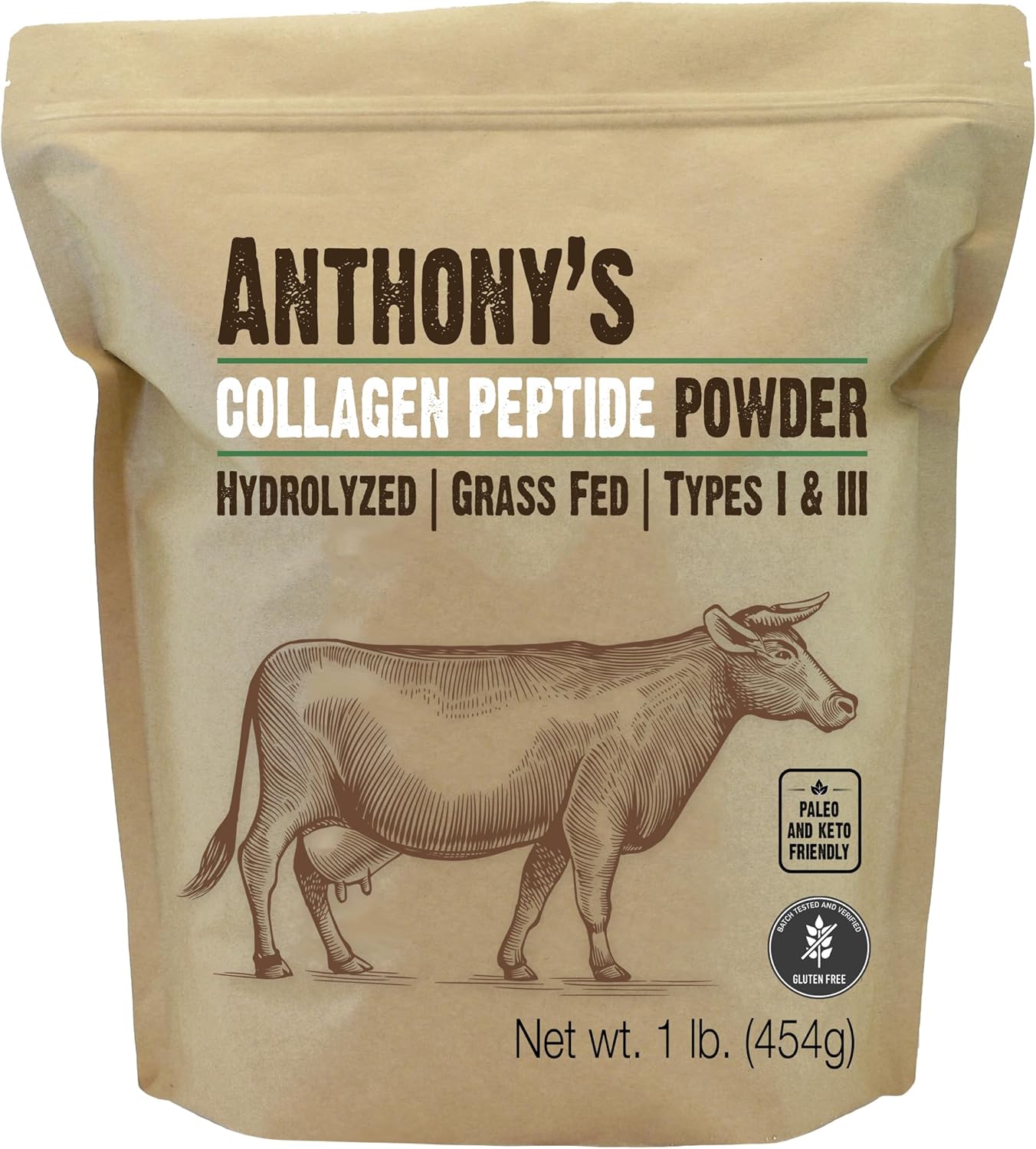 Anthony's Collagen Peptide Powder, 1 lb, Pure Hydrolyzed, Gluten Free, Keto and Paleo Friendly, Grass Fed, Unflavored, Non GMO Anthony's Collagen Peptide Powder, 1 lb, Pure Hydrolyzed, Gluten Free, Keto and Paleo Friendly, Grass Fed, Unflavored, Non GMO